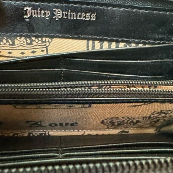 Juicy Couture Y2K Velour Leather Zippy Zip Around Wallet Embroidered Logo Clutch - Picture 12 of 16